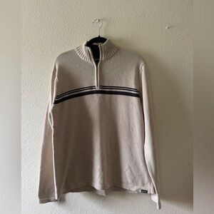 Eddie Bauer Men's Beige Zip-Up Sweater with Black Stripes